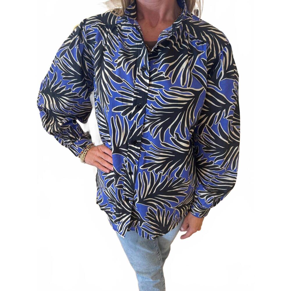 NEW EXQUISE gracie long sleeve button down shirt in blue/ black - Picture 2 of 2